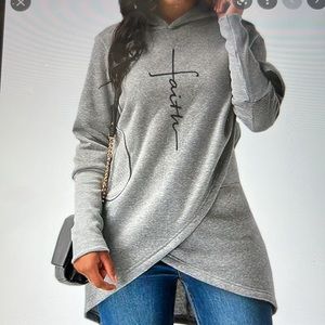 Woman’s Hoodie Sweatshirt Faith embroidered Long Sleeve Pullover With Pockets.